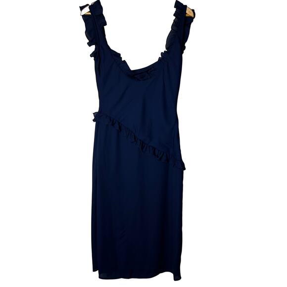 Lucy in the Sky Dress Size M Chiffon Ruffle Navy Knee Length Slit Party Wedding - Picture 6 of 7